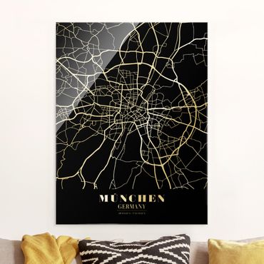 Glasschilderijen Munich City Map - Classic Black