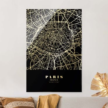 Glasschilderijen Paris City Map - Classic Black