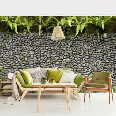 Fotobehang Stone Wall With Plants