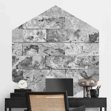 Hexagon Behang Stone Wall Natural Marble Gray