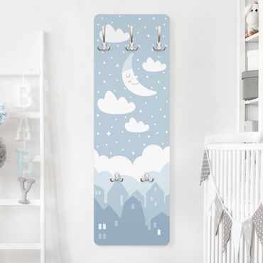 Wandkapstokken houten paneel Starry Sky With Moon Blue