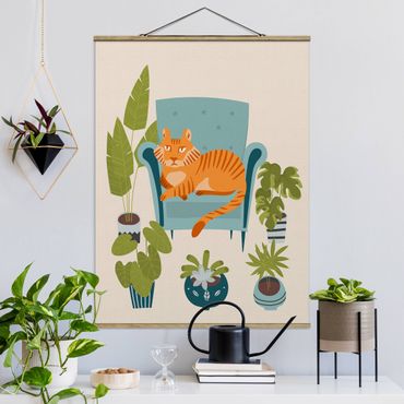 Stoffen schilderij met posterlijst Domestic Mini Tiger Illustration