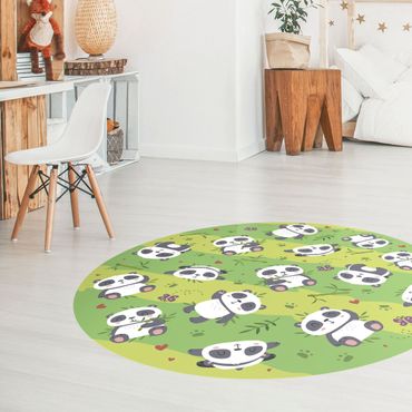 Rond vinyl tapijt Cute Panda On Green Meadow
