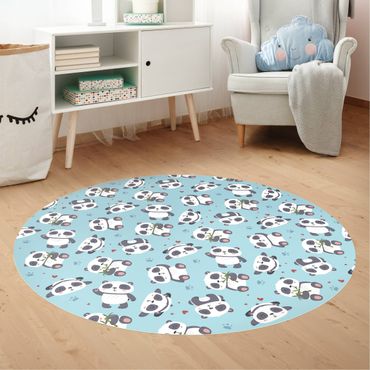 Rond vinyl tapijt Cute Panda With Paw Prints And Hearts Pastel Blue