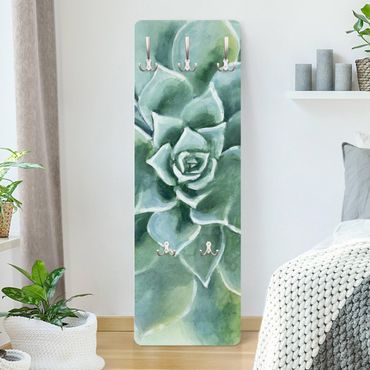 Wandkapstokken houten paneel Succulent Plant Watercolour Dark