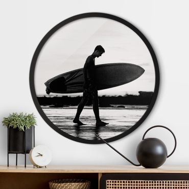 Rond schilderijen Shadow Surfer Boy In Profile