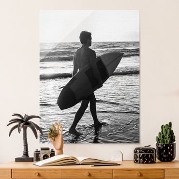 Glasschilderijen - Surfer Boy At Sunset