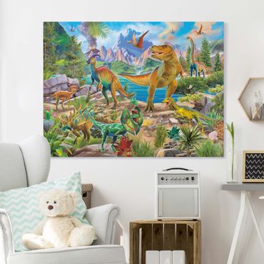 Canvas schilderijen T-Rex And Parasaurolophus