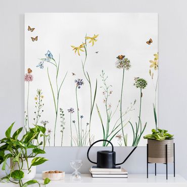Canvas schilderijen - Dancing butterflies on wildflowers