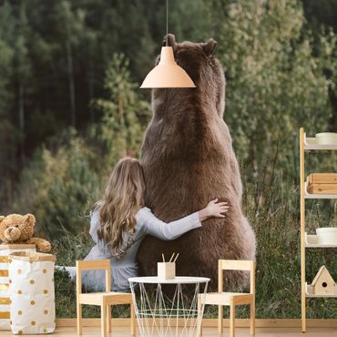 Fotobehang Girl With Brown Bear