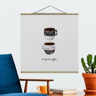 Stoffen schilderij met posterlijst Coffee Mugs Quote But first Coffee