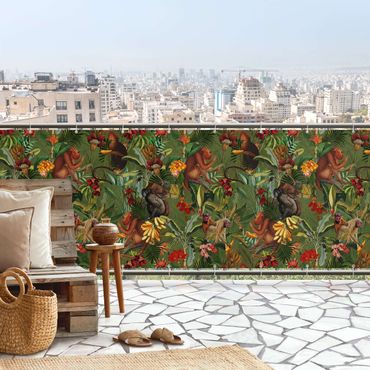 Privacyscherm voor balkon - Tropical Flowers With Monkeys