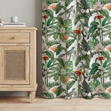 Gordijn - Tropical Toucan With Monstera And Palm Leaves