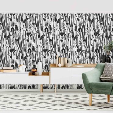 Patroonbehang Tropical Luxury Pattern Black And White
