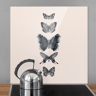 Spatscherm keuken Ink Butterflies On Beige Backdrop