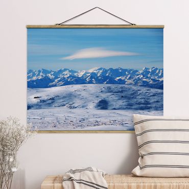 Stoffen schilderij met posterlijst Snowy Mountain Landscape