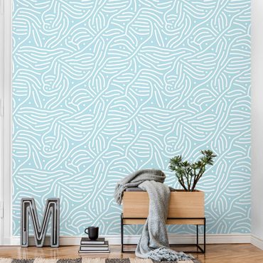 Fotobehang Playful Pattern With Lines And Dots In Light Blue