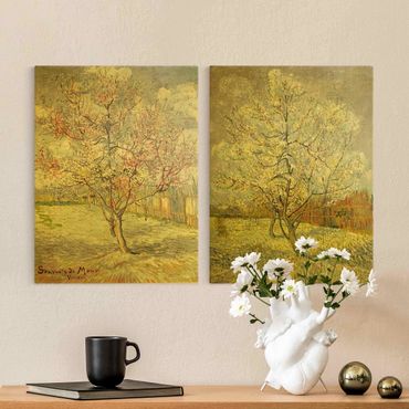 Canvas schilderijen - 2-delig  Vincent van Gogh - Flowering Peach Trees In The Garden