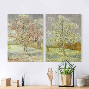 Natuurlijk canvas schilderijen - 2-delig  Vincent van Gogh - Flowering Peach Trees In The Garden