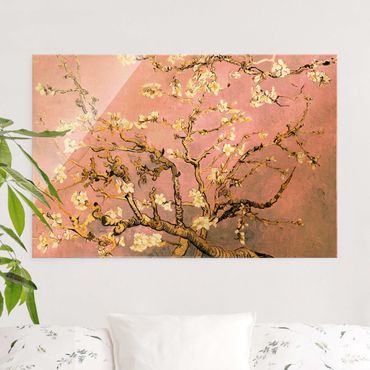 Glasschilderijen Vincent Van Gogh - Almond Blossom In Antique Pink