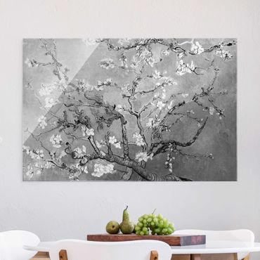 Glasschilderijen Vincent Van Gogh - Almond Blossom Black And White