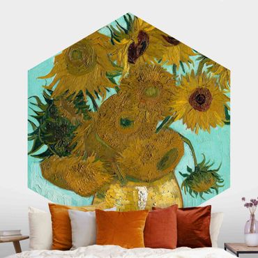 Hexagon Behang Vincent Van Gogh - Vase With Sunflowers