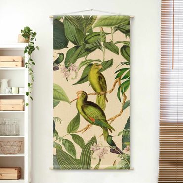 Wandtapijt - Vintage Collage - Parrot In The Jungle