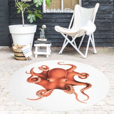 Rond vinyl tapijt Vintage Illustration Red Octopus