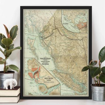 Ingelijste posters Vintage Map British Columbia