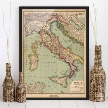 Ingelijste posters Vintage Map Italy