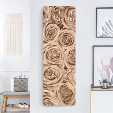Wandkapstokken houten paneel Vintage Roses