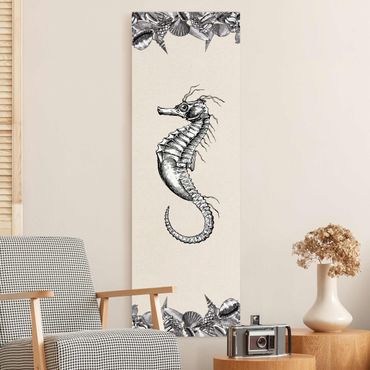 Natuurlijk canvas schilderijen Vintage Seahorse Black White