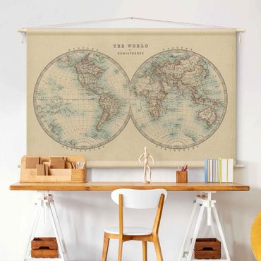 Wandtapijt - Vintage World map Both Hemispheres