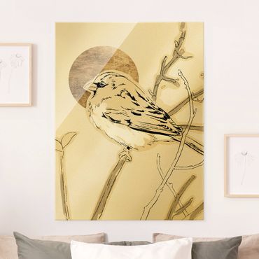Glasschilderijen Golden Sun Behind Bird IV