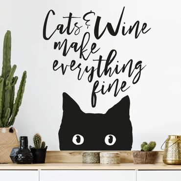 Muurstickers Cats And Wine make Everything Fine