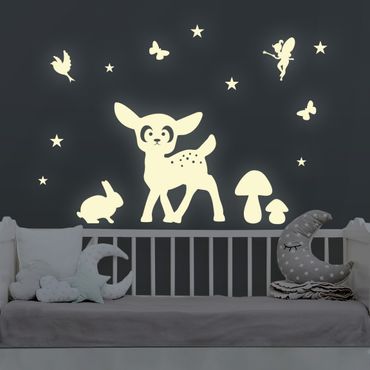 Muurstickers Wall Decal Night Glow Set Animal In the Forest