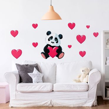 Muurstickers Panda With Hearts