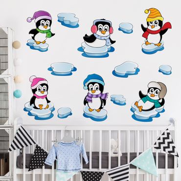 Muurstickers Penguin winter nursery set