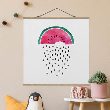 Stoffen schilderij met posterlijst Watermelon Rain