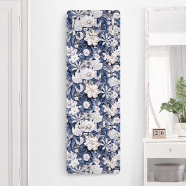 Wandkapstokken houten paneel White Flowers In Front Of Blue