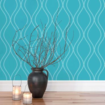 Patroonbehang Wave Retro Style Turquoise