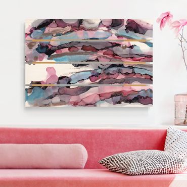 Houten schilderijen op plank Surfing Waves In Purple With Pink Gold