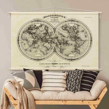 Wandtapijt - World Map - French Map Of The Hemisphere From 1848