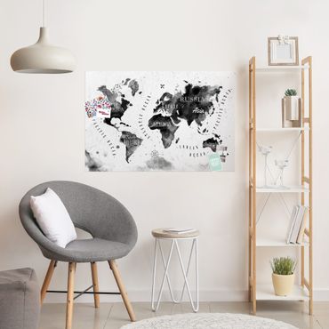 Glasschilderijen World Map Watercolour Black