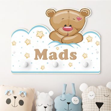 Wandkapstokken voor kinderen Clouds Teddy With Customised Name