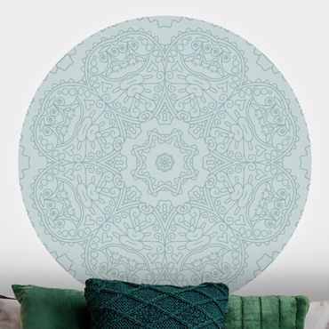 Behangcirkel Jagged Mandala Flower With Star In Turquoise