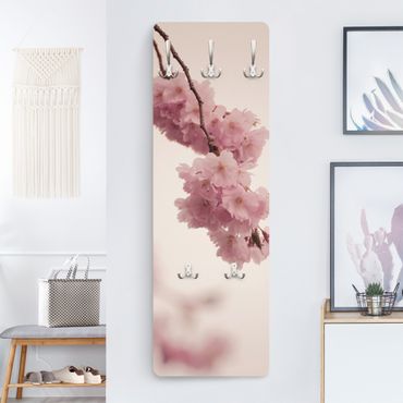 Wandkapstokken houten paneel Pale Pink Spring Flower With Bokeh