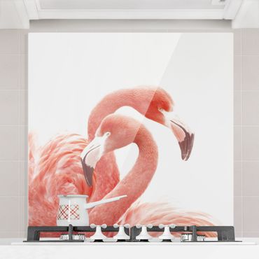 Spatscherm keuken Two Flamingos
