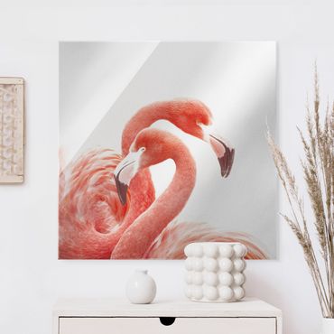 Glasschilderijen Two Flamingos
