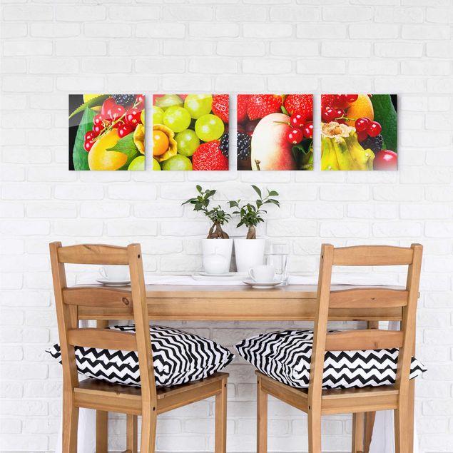 Glasschilderijen - 4-delig Fruit Basket